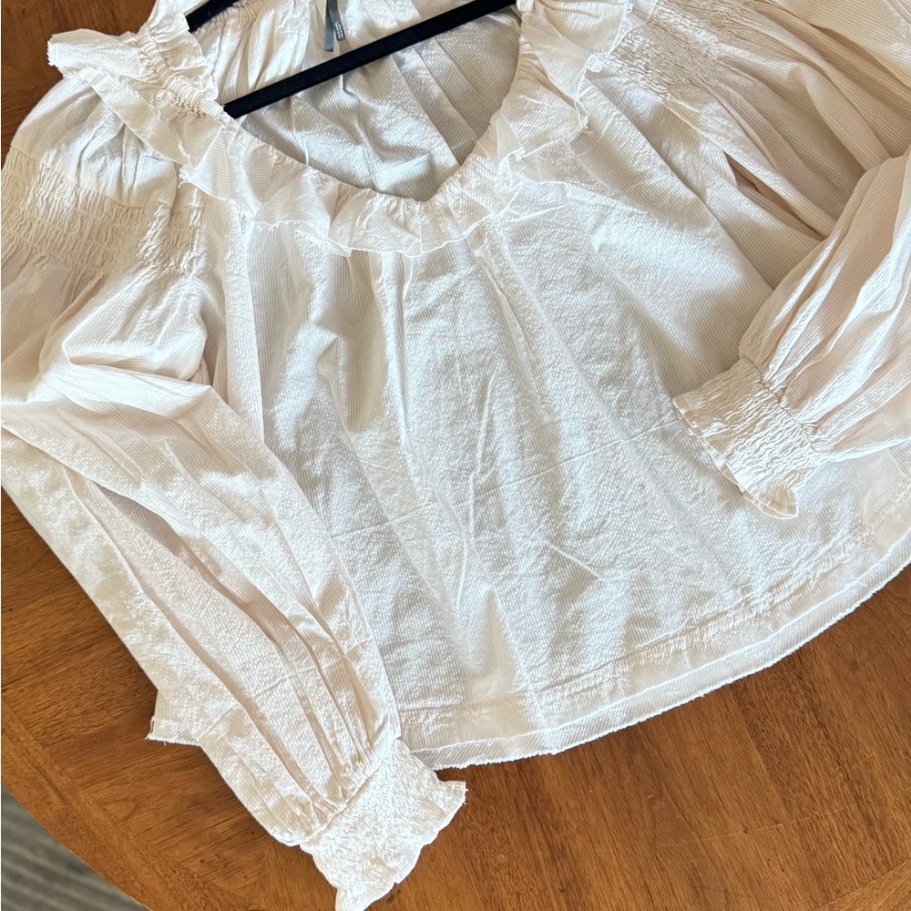 Anthropologie pink/Cream Ruffled Blouse